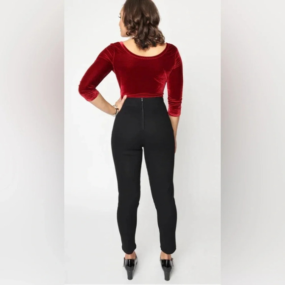 Unique Vintage Burgundy V-Waist Crop Pants Sz M 6-8# 200 - Picture 4 of 9